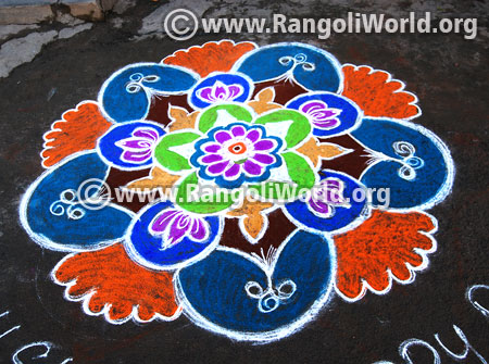 Simple flower freehand pongal rangoli 2017 design