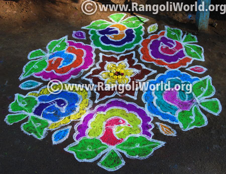 Simple peacock rangoli kolam jan2017