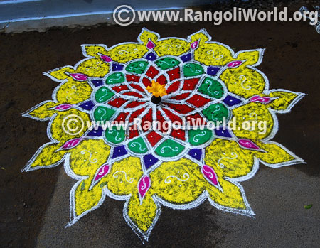 Yellow flower freehand rangoli jan2017