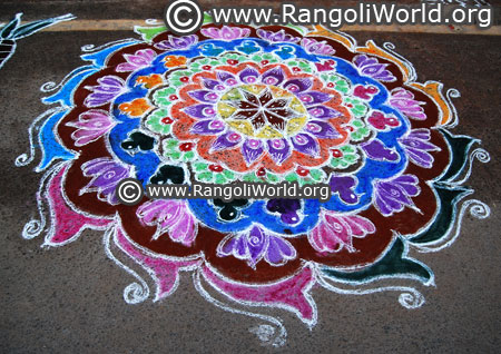 Lotus bird freehand rangoli design pongal 2018