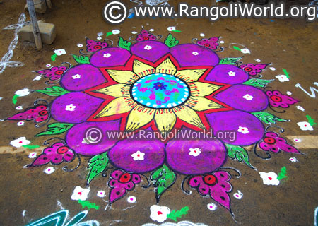 Parrot flower rangoli design pongal 2018