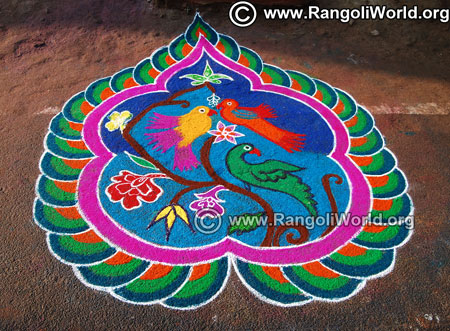 Freehand birds rangoli design 2019