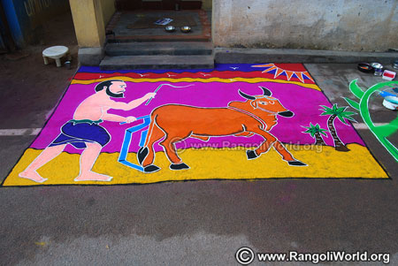 Mattu pongal freehand rangoli design 2019