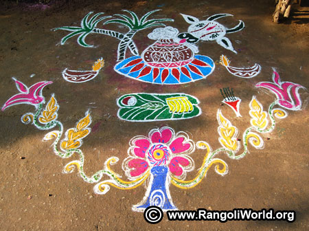 Mattu pongal sugarcane rangoli 2019