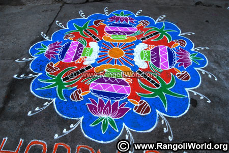 Pongal deepam freehand rangoli design 2019