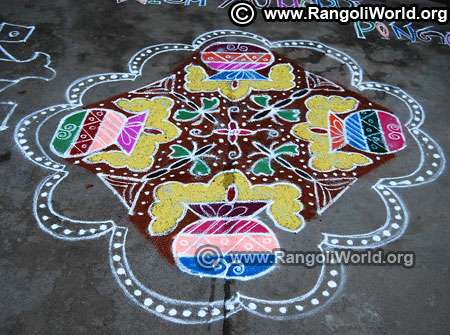 Natural scenery with krishna with flute rangoli design 2019