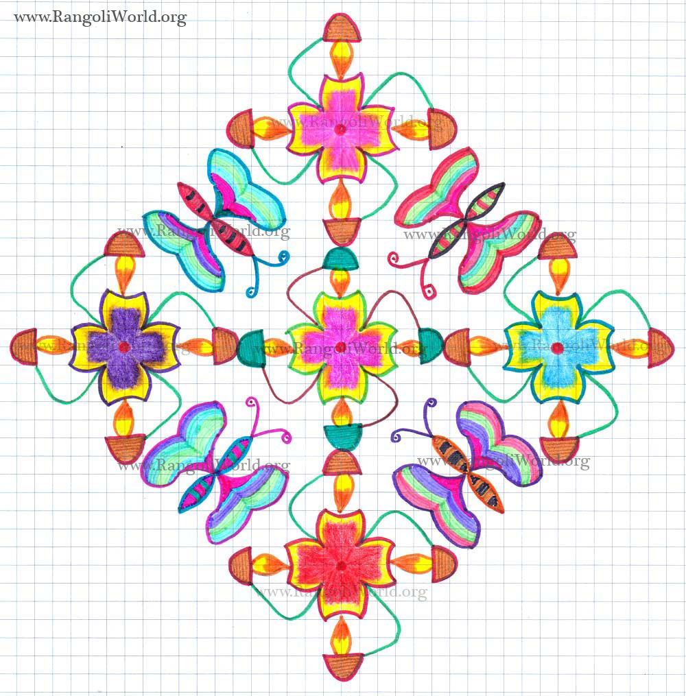 Butterfly Deepam Flower Kolam