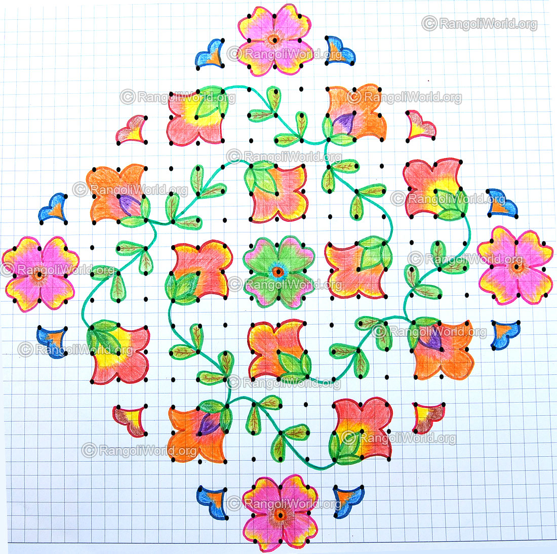Flowers kolam2 with dots