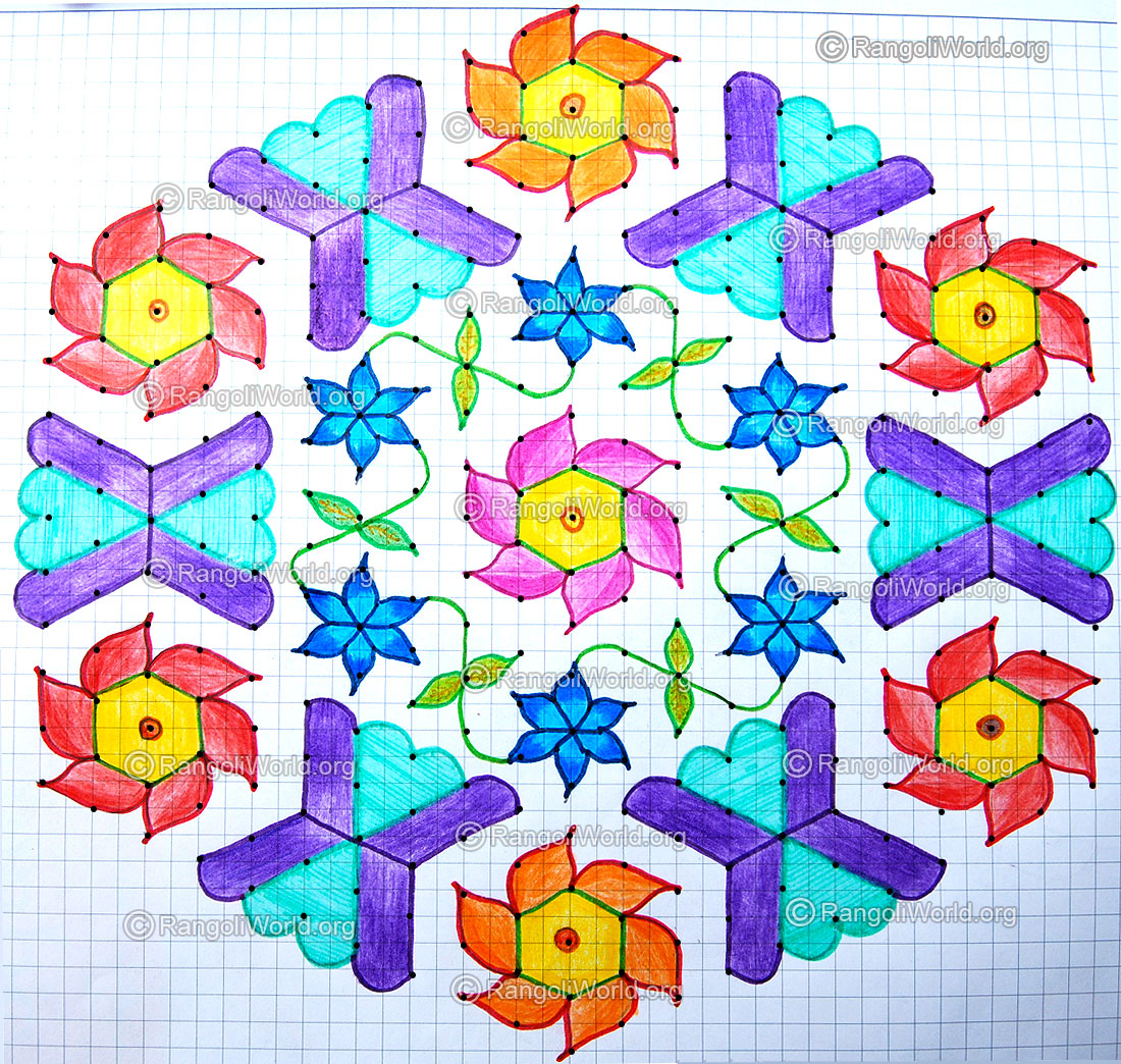 Flowers Kolam3 with dots