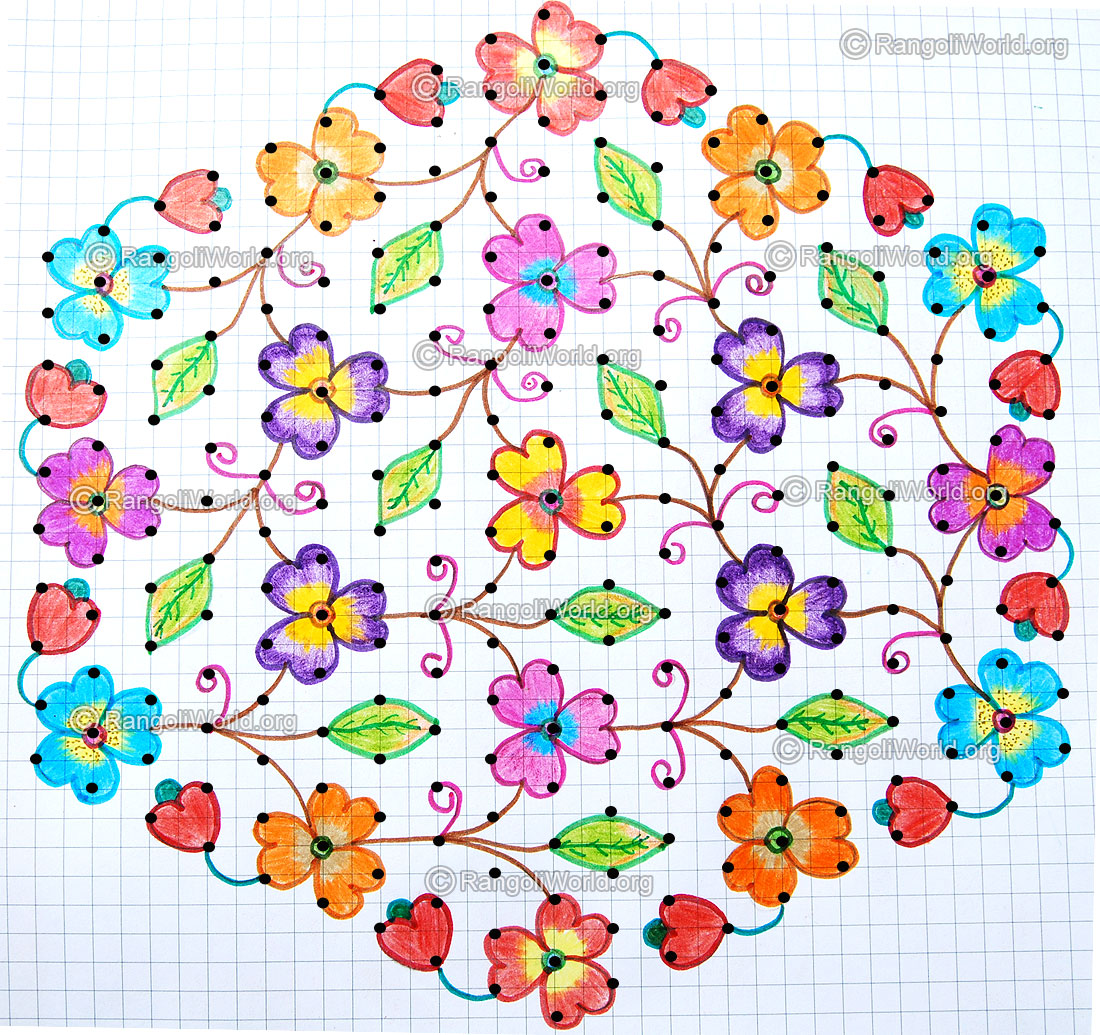 Flowers Kolam4 With Dots
