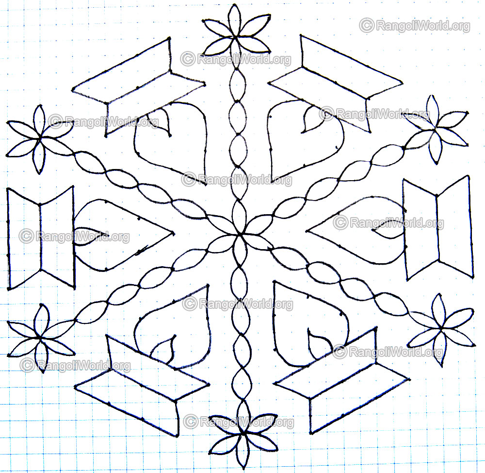 Karthigai Deepam Flowers Kolam1 with pencil outline for beginners & kids