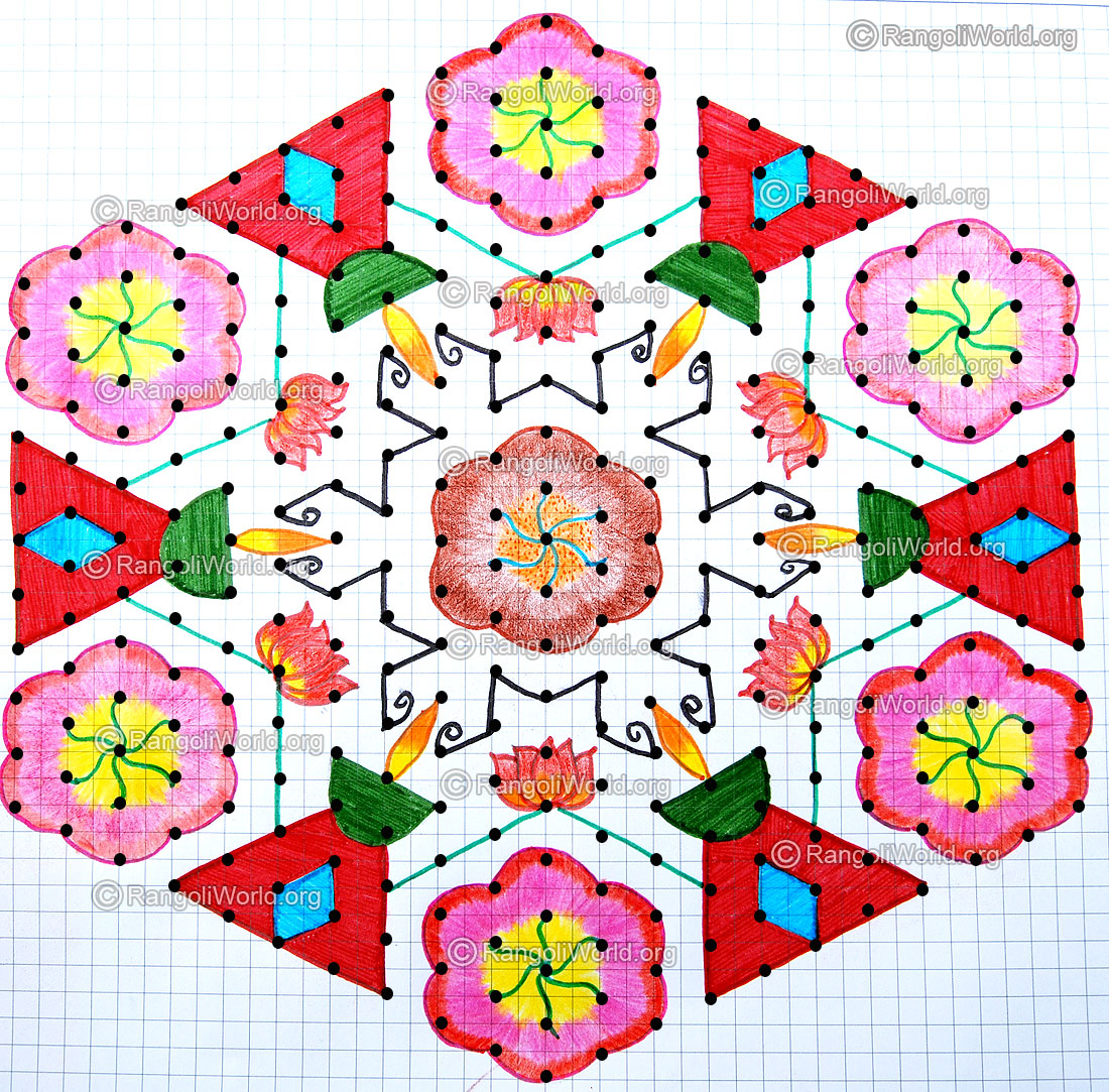 Lotus Flowers Lamp Kolam with dots
