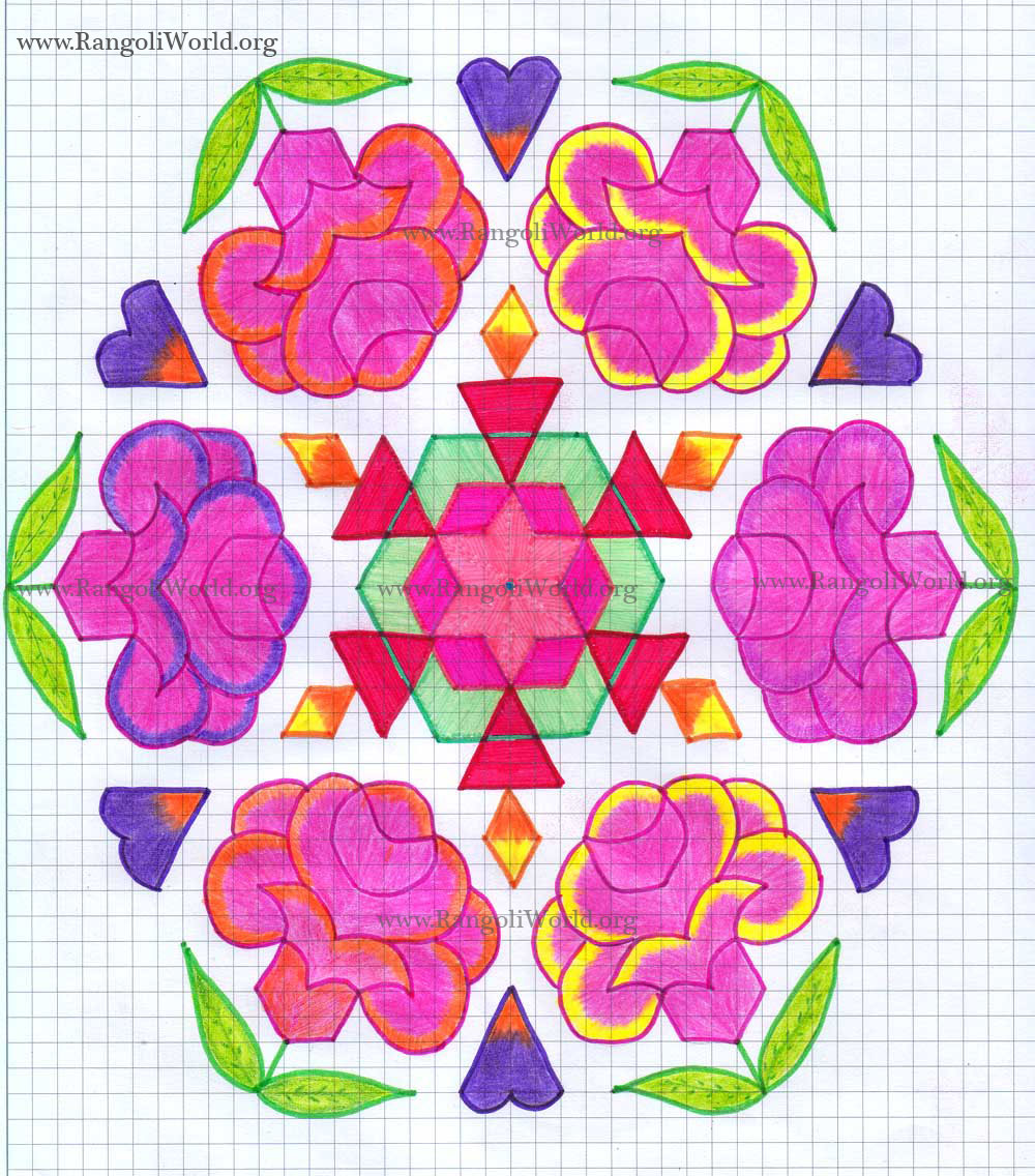 Rose Flower Deepam Kolam