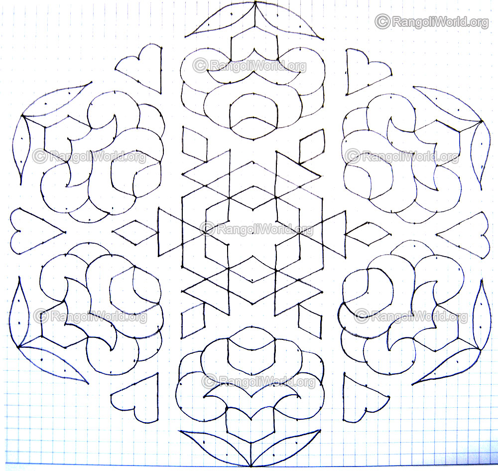 Rose flower deepam kolam-pencil drawing