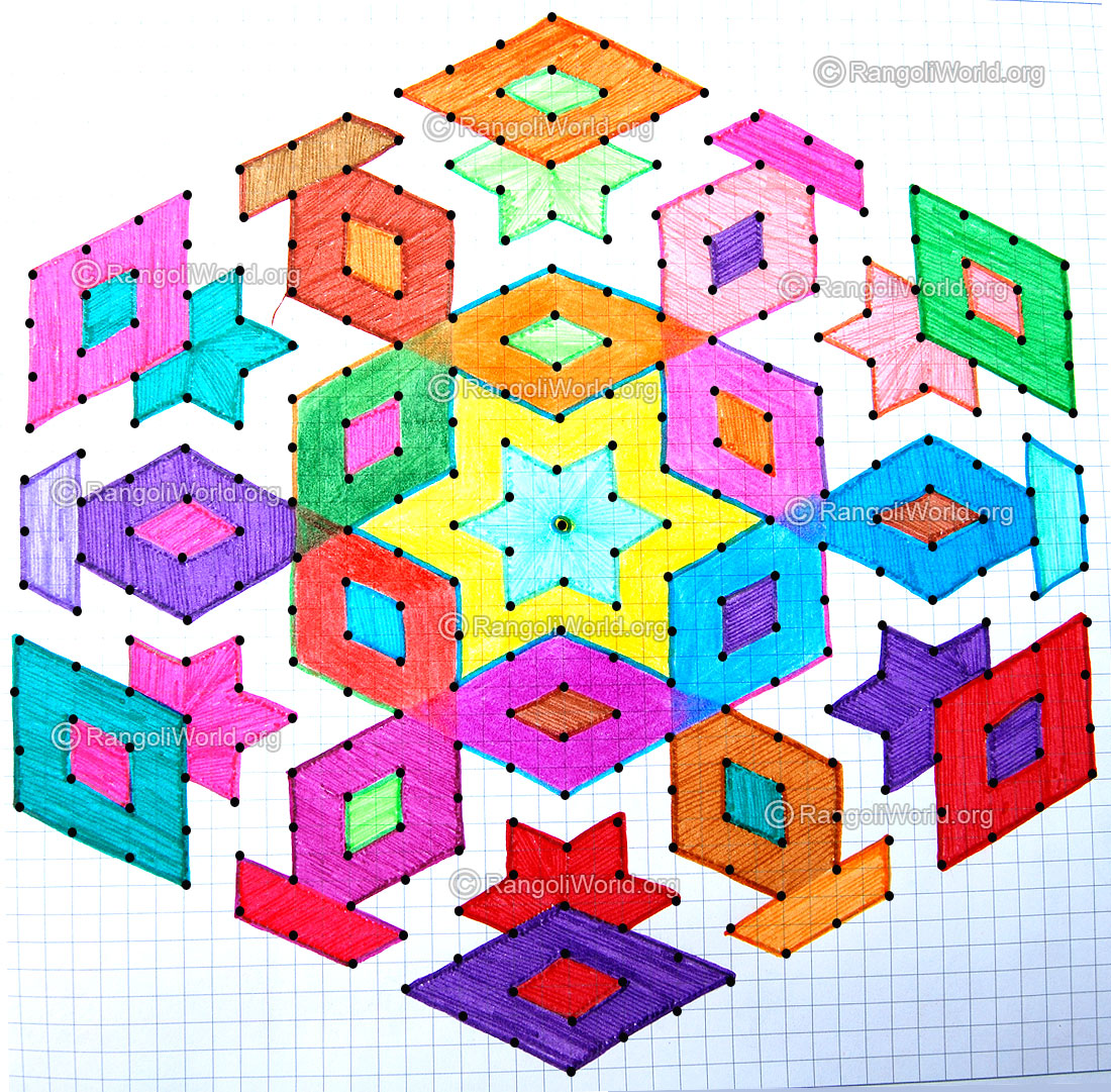 Star diamond kolam with dots