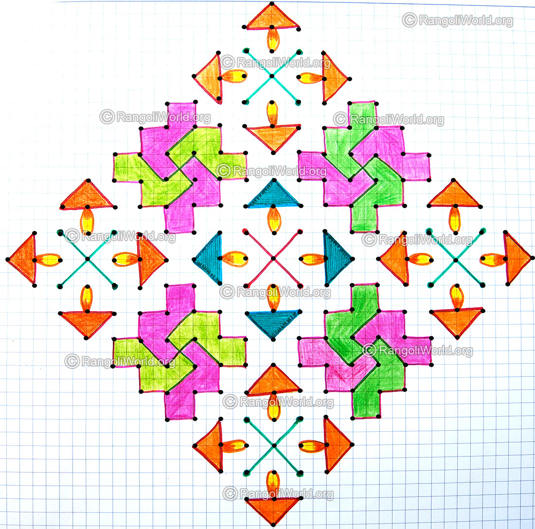 Swastik lamp kolam with dots