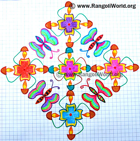 Butterfly Deepam Flower Kolam