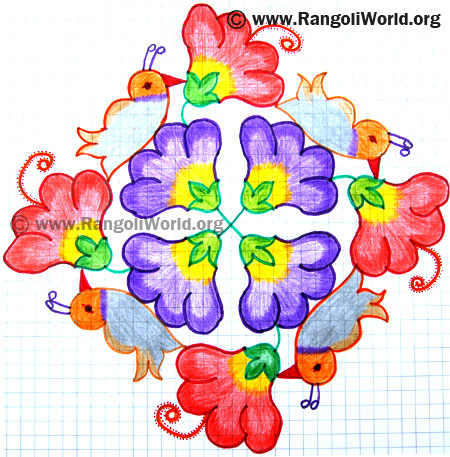 Flowers Birds Kolam