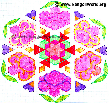 Rose Flower Deepam Kolam