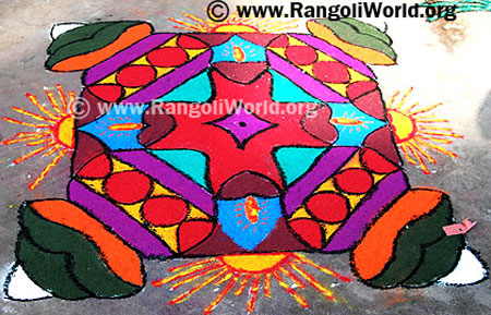 Pongal pot Rangoli with sun