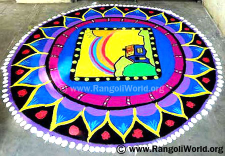 Colorful home rangoli design