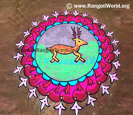 Deer in grassland rangoli