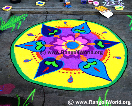 Freehand Rangoli with mango shapes