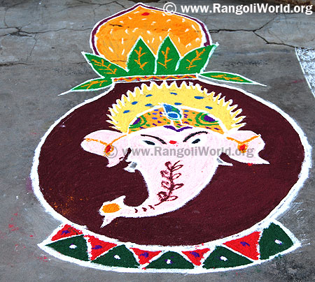 Lord ganesh in kalasam rangoli