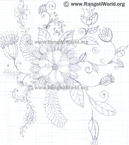 Modern flower leaves rangoli design