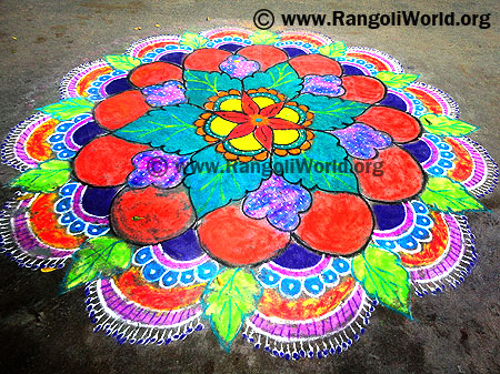 Traditional Freehand Rangoli with orange peatals