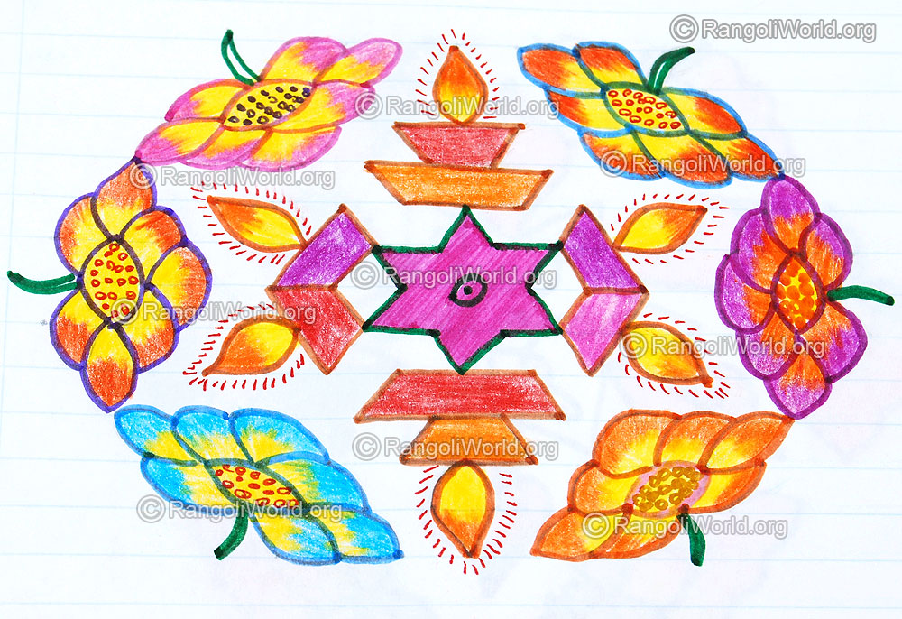 Snail deepam flower kolam april14 2015