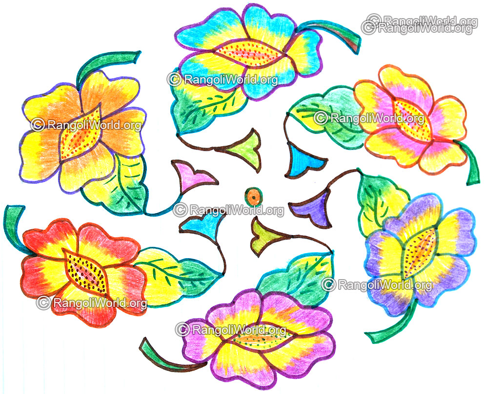Flower with leaf kolam april14 2015