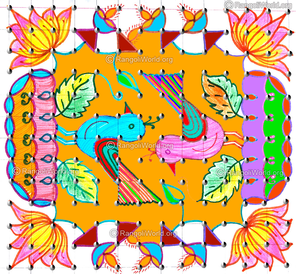 Lotus birds kolam april14 2015 with dots 