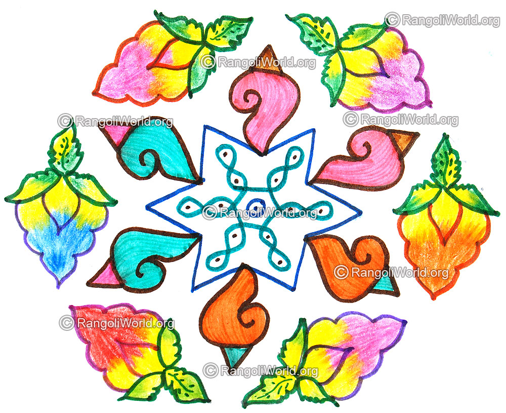Sangu star flower kolam april14 2015