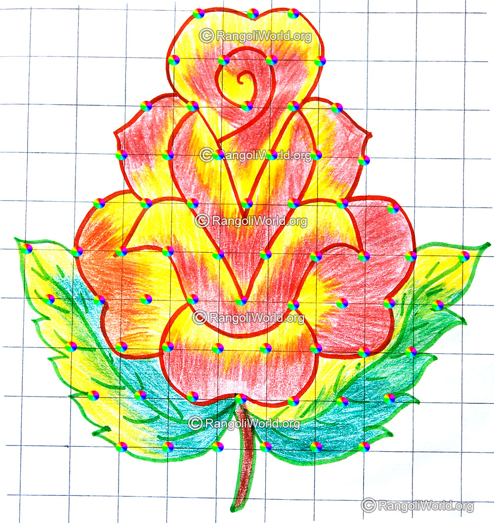 Simple rose flower kolam april14 2015 with dots