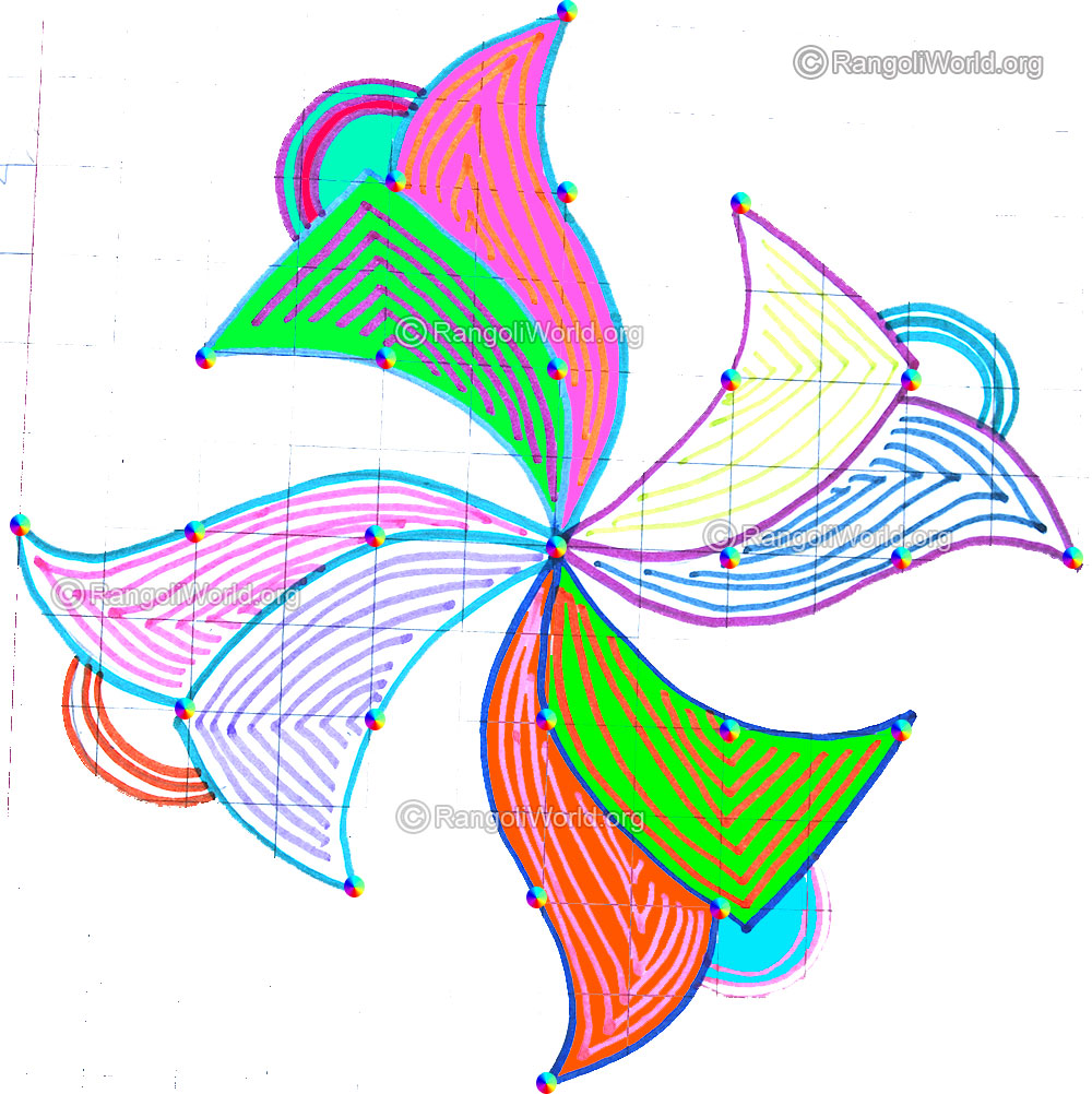 Simple swastika flower kolam april14 2015 with dots