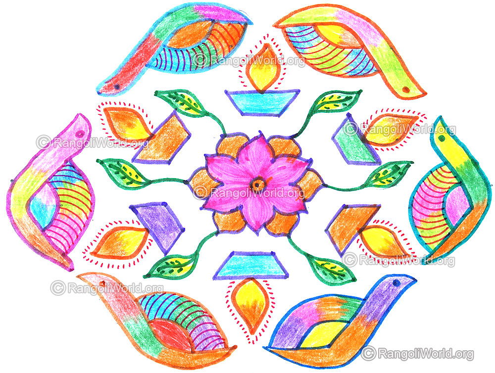 Snail deepam flower kolam april14 2015