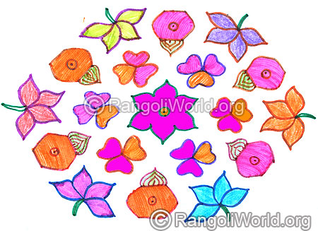Flowers with pongal kalasam kolam april14 2015