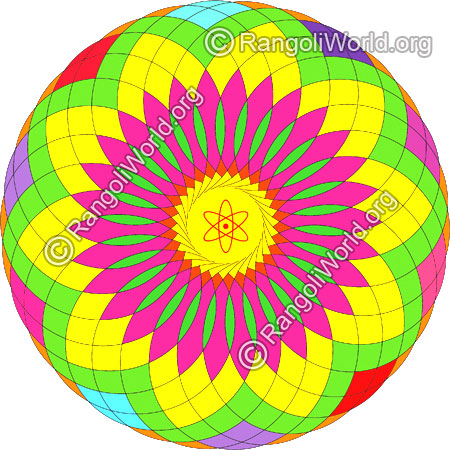 Big temple rangoli with flowers and solar system concept