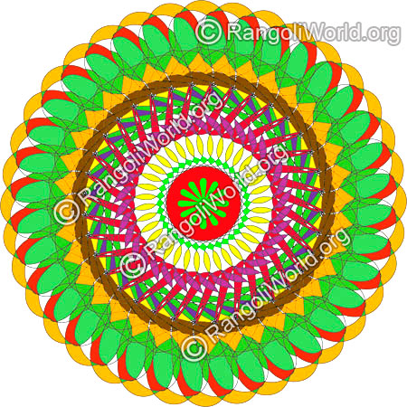 Big temple rangoli with rose buds border