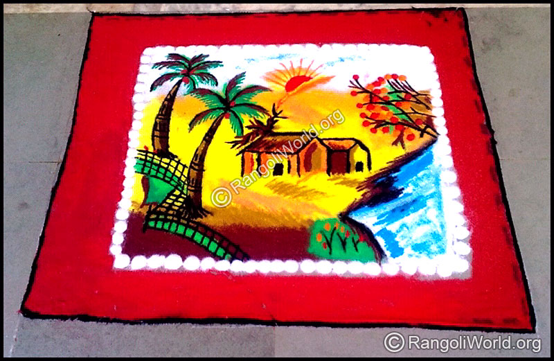 Natural Scenery with home Rangoli